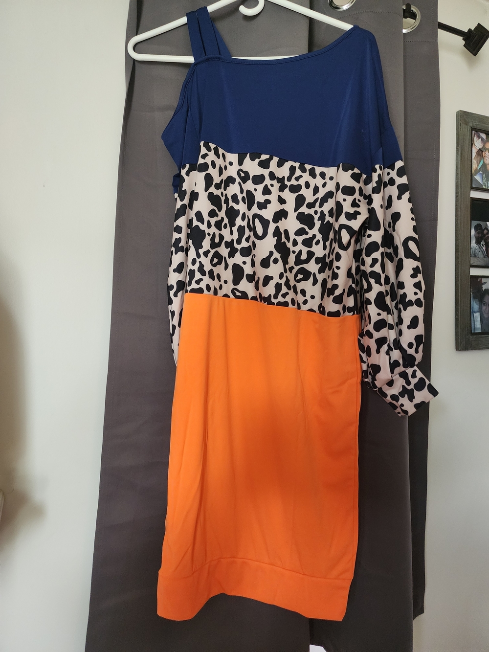 Colorblock One-Shoulder Dress with Leopard Panel